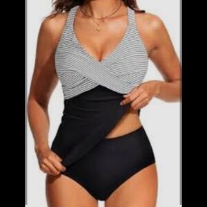 Tempt Me Striped Black and White Swim Tankini ONLY NWT